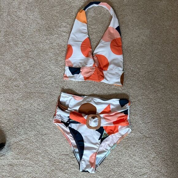 28-3 piece swim set, bikini and short cover up. Halter Top, High Waist Bottoms - Picture 11 of 12